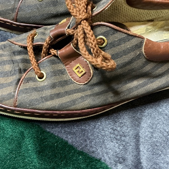Fendi Brown and Gray Striped Boat Shoes - Picture 11 of 11